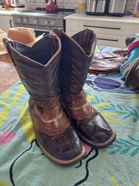 Kids Brown Two-Tone Western Cowboy Boots - Brown